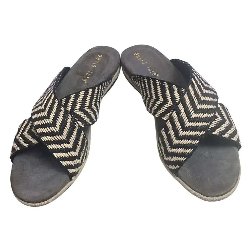 DAVID TATE Sleek Black Cream Slide Sandals NEW 7.5 7.5N